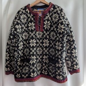 Newari Nepal Wool Snowflake Fair Isle Knit  Pullover Sweater M